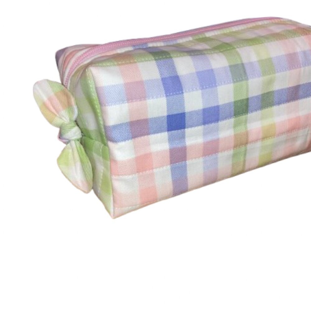 Handmade Zippered Everything Bag Bow Pastel Plaid Print Pink Blue Green White